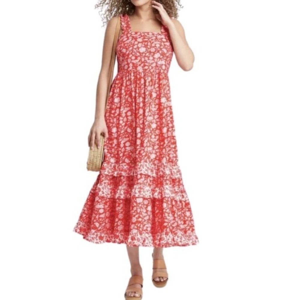 Universal Thread Floral Print Smocked Tiered Tank Dress